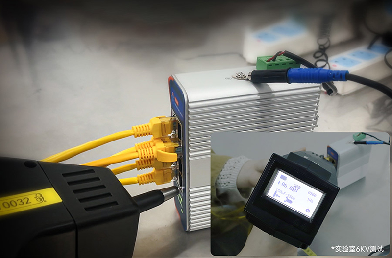 工業級交換機的防雷擊測試，可實現6000V雷電或浪涌電壓下正常工作